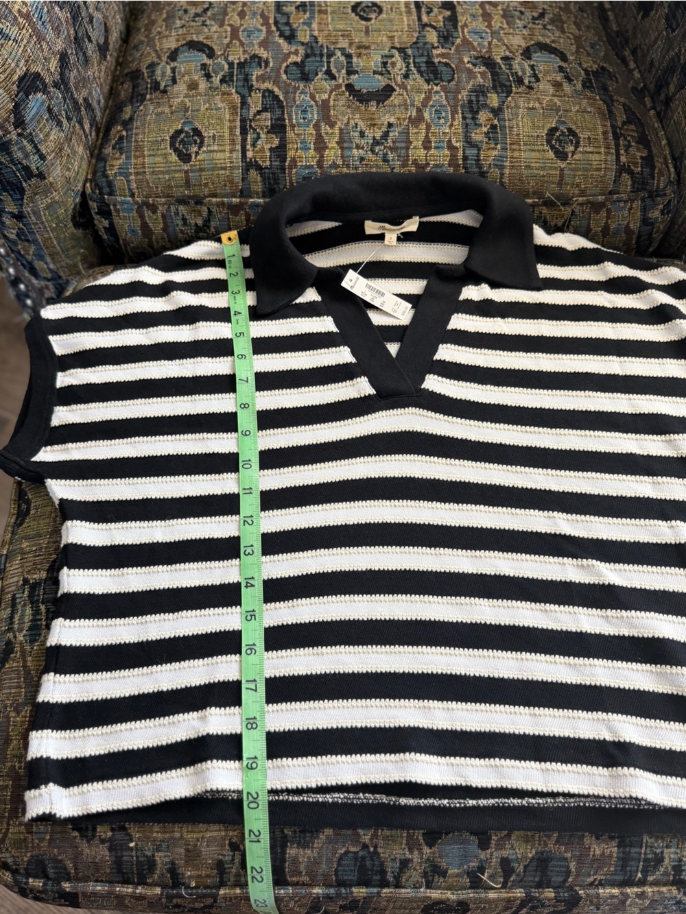 Madewell Relaxed V-Neck Polo Top Black Ivory Cotton Knit Size Small NWT - Picture 4 of 8